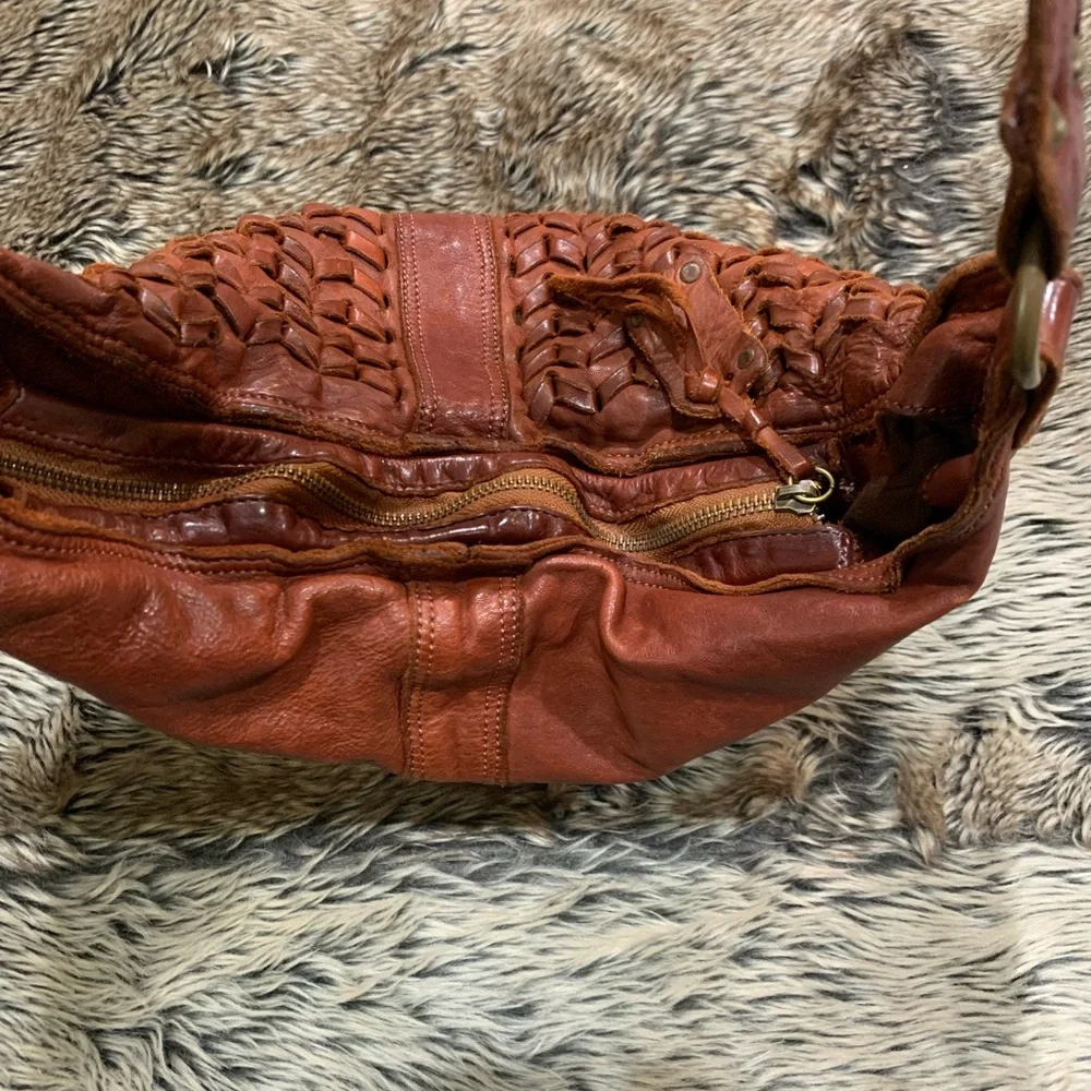 Trask Laurel Woven Hobo Handbag Leather